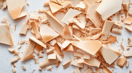 Exotic Wood Shavings in Vibrant Colors Scattered on White Surface, Alluring Space for Product Information, Exotic Elegance.