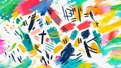 Wall Mural - Seamless pattern colorful doodle brush strokes on white background.