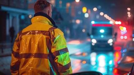 The emergency responder in rain