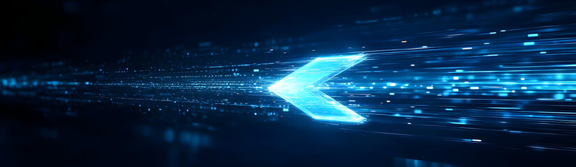 Wall Mural - Dynamic blue arrow on a dark background, representing speed, technology, and direction, perfect for modern design projects.