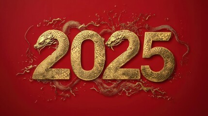 2025 Chinese New Year, year of the Snake. Chinese zodiac, red background