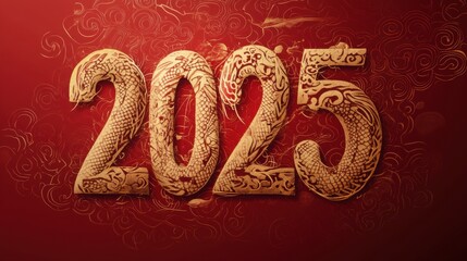 2025 Chinese New Year, year of the Snake. Chinese zodiac, red background