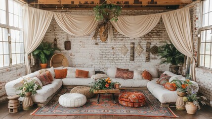 Wall Mural - Boho backdrop with a mix of natural elements and vintage decor 