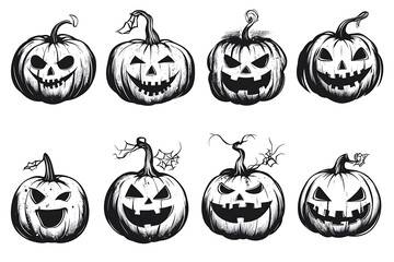 Wall Mural - Halloween Isolated Pumpkins on White Background,