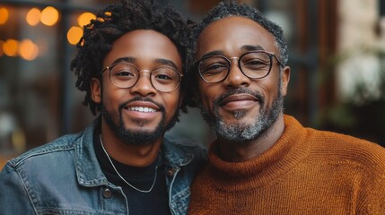 Two men are smiling and wearing glasses