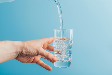 Close-up of thirsty man getting a glass of water from the sink in the kitchen. Beautiful simple AI generated image in 4K, unique.