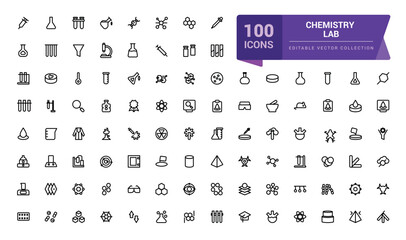Wall Mural - chemistry lab icon set. simple set of chemical related line icons. contains such icons as atom, flas