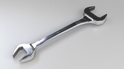 Shiny chrome wrench isolated on a white background.