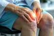 © arhendrix - Senior person experiencing knee pain, highlighting arthritis or joint inflammation. Close-up view of patient holding knee with highlighted pain area.