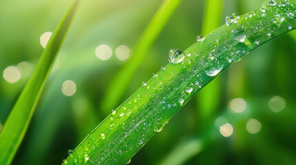 Wall Mural - A green leaf with water droplets on it