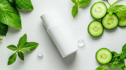 Sticker - White Bottle Mockup with Cucumber and Mint.