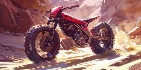 Red Motorcycle in Desert Landscape