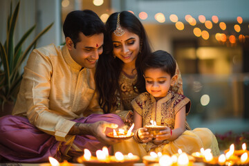 Canvas Print - indian family celebrating diwali