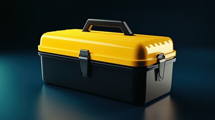 Yellow and black toolbox isolated on blue background.