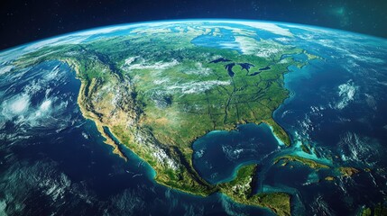 A stunning satellite view of North America from space, capturing the continent's diverse landscapes and natural wonders.