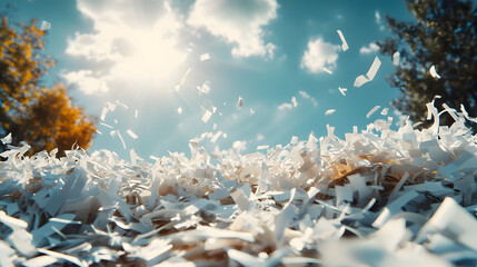 Poster - medium shot paper shredder, cinematic, bright sunny day