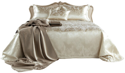 Wall Mural - Elegant bedroom setting with luxurious bedding, cut out - stock png.