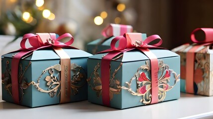 gift boxes on red background