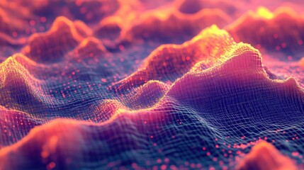 3D heat map with elevated regions, representing data density and distribution.