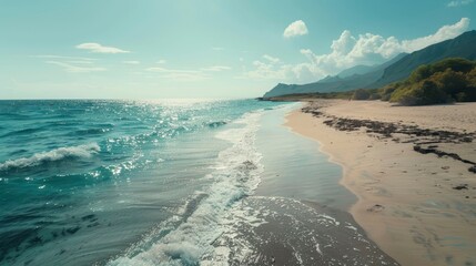 Poster - A serene beach with turquoise water and white sand.