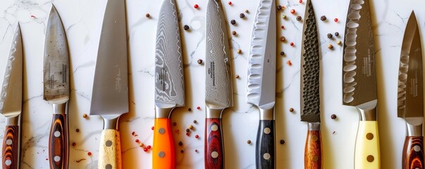 Closeup of kitchen knives isolated on white background, Generative AI 