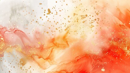 Wall Mural - abstract watercolor background with watercolor paint with orange, red and gold colors and space for text or image