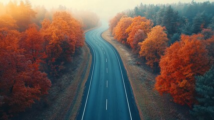 Wall Mural - A road with trees on both sides and a blue sky in the background