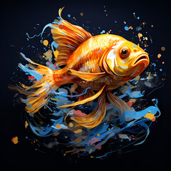 Goldfish watercolor painting, art of splashing color on beautiful goldfish. Generative AI