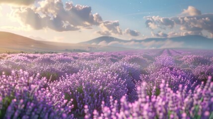 Wall Mural - A serene lavender field with vibrant purple flowers in full bloom.