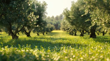 Sticker - A serene olive grove with ripe olives ready for harvest.