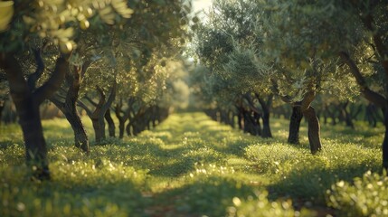 Sticker - A serene olive grove with ripe olives ready for harvest.