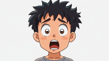 Wall Mural - Cartoon anime character feeling surprised with a shocked expression and raised eyebrows, isolated on a white background