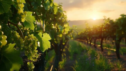 Canvas Print - A serene vineyard with lush grapevines ready for harvest.