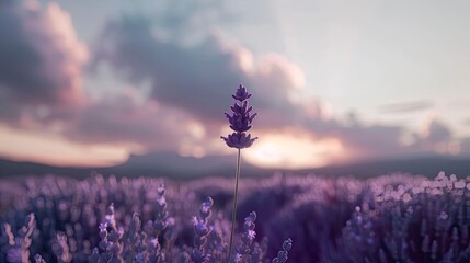 Wall Mural - A single lavender stem standing tall among a field of blooming lavender.