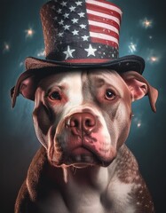 Canvas Print - American staffordshire terrier on a hat