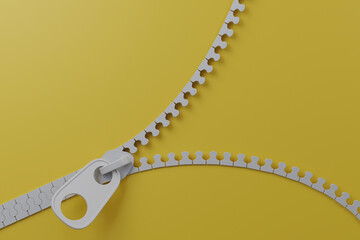 zipper on a yellow background, open with zipper with yellow background.