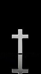 Wall Mural - Minimalist plain black background with a white cross, featuring a solid gray backdrop for product photography with soft lighting and no shadows