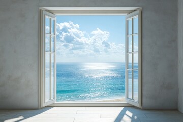 Wall Mural - Ocean view from open window