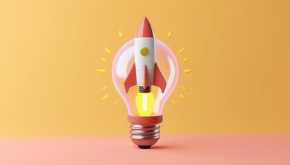 a creative light bulb design featuring a rocket, symbolizing innovation and bright ideas in a colorf