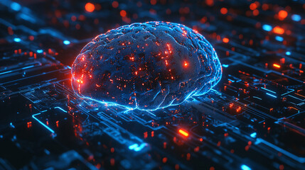 AI human brain, microchip in a brain, brain and computer