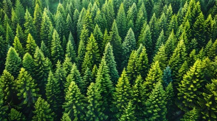 Wall Mural - dense green coniferous forest captured from above during daylight in a tranquil natural setting