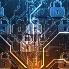 Aufkleber - Secure digital background. Virtual confidential, programming protection. Hand drawn vector.