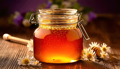 Wall Mural - Jar of honey and flowers