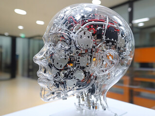 Wall Mural - AI human brain, microchip in a brain, brain and computer