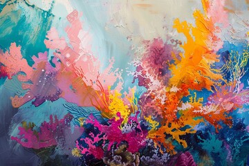 Abstract Painting of Colorful Coral Reef