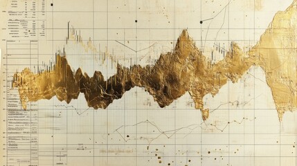 Aufkleber - A detailed financial graph showing fluctuations in gold prices over time, with gold-colored line graphs and key data points on a light background.