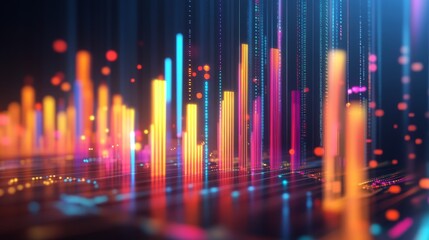 Leinwandbilder - A detailed image of a 3D bar graph with animated bars, capturing the data's fluctuations and trends, with interactive elements and labels for an advanced presentation.