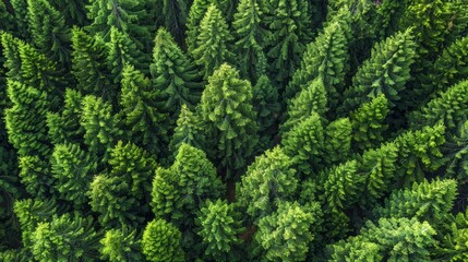Wall Mural - aerial view of vibrant coniferous forest in full bloom during summer