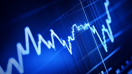 Aufkleber - A financial line graph on a computer screen, with sharp, upward trends and key data points highlighted, showing market growth in detail.