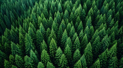 Wall Mural - lush green coniferous forest viewed from above in early morning light